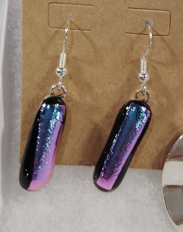 Long teardrop earrings shading from deep blue to pink